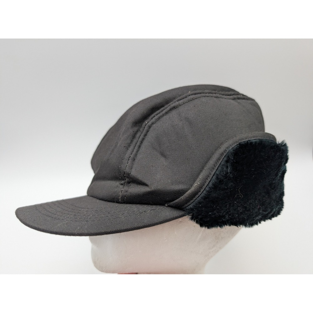 Broner Mens Black Cotton Trapper Hat Faux Fur Ear Flaps Winter Cap Large